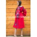 Boho Style Ukrainian Embroidered Classic Dress Red with White/Blue Embroidery